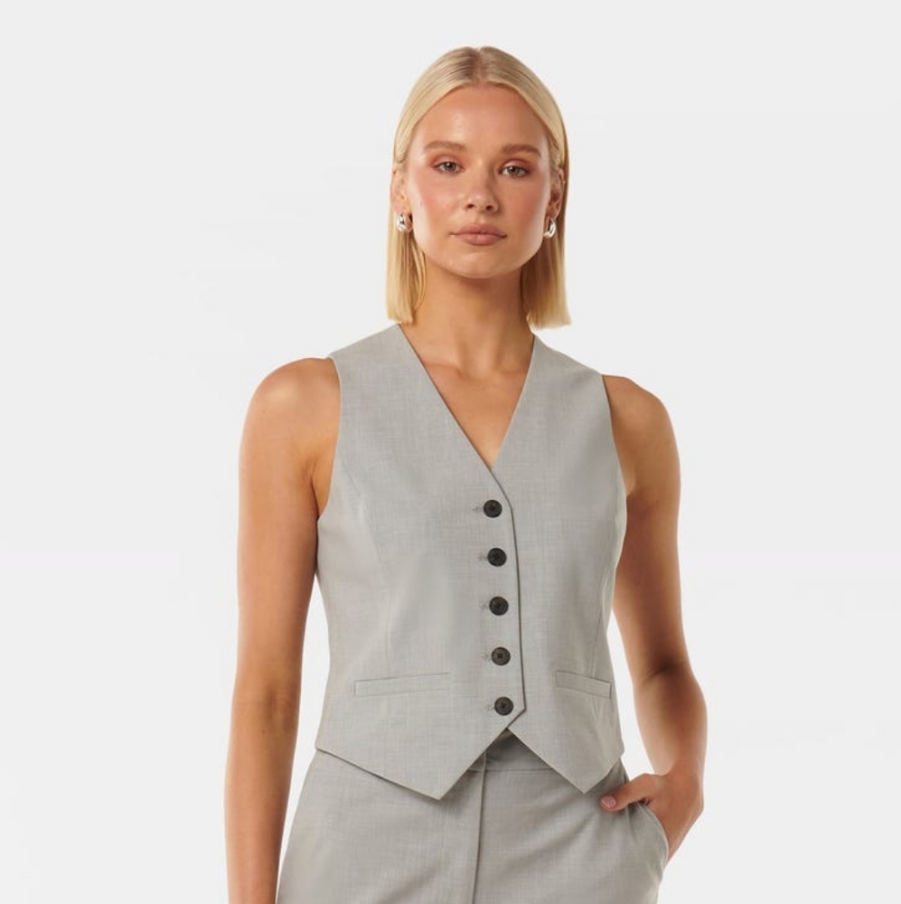 Tahari Bistretch Button Down Vest (Gray)